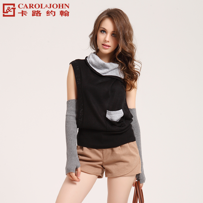 2012 turn-down collar cutout sweater winter women's long-sleeve top