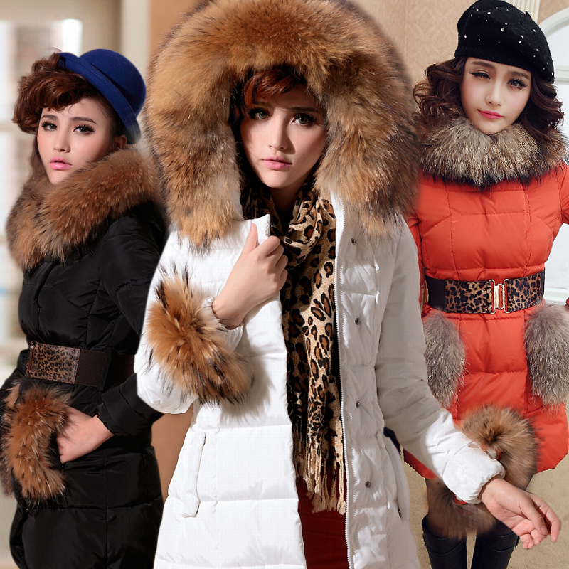 2012 ultralarge raccoon fur down coat for women slim medium-long