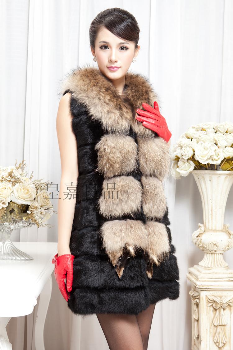 2012 ultralarge raccoon fur female long design rex rabbit hair outerwear fur vest winter