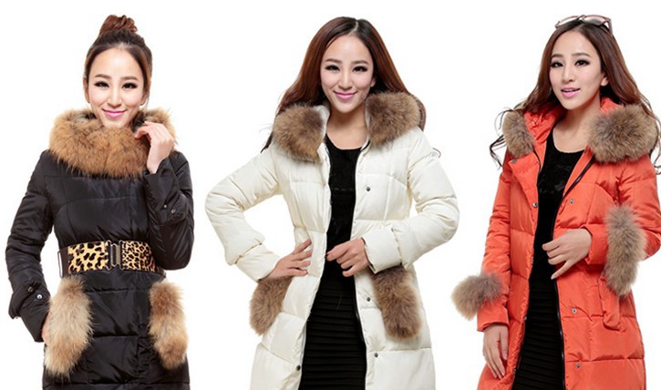 2012 ultralarge raccoon fur pocket cuff belt raccoon fur fashion medium-long down coat