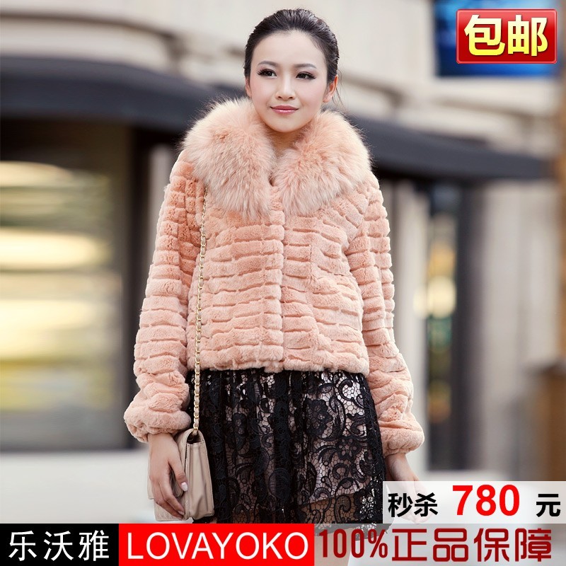 2012 ultralarge raccoon fur rex rabbit hair fur coat short design fur overcoat