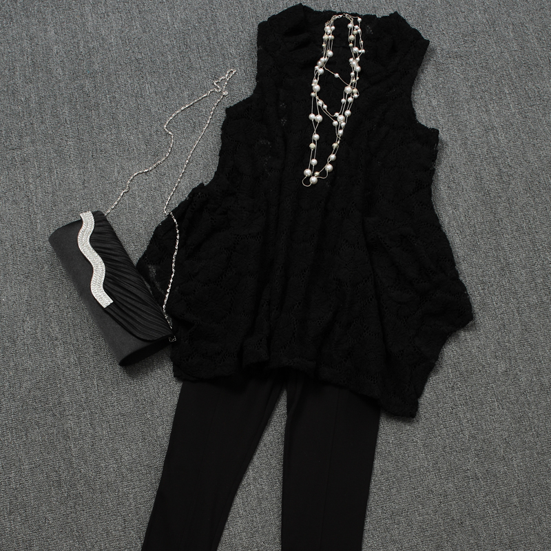 2012 V-neck crochet ruffle cutout medium-long sleeveless involucres sweater autumn