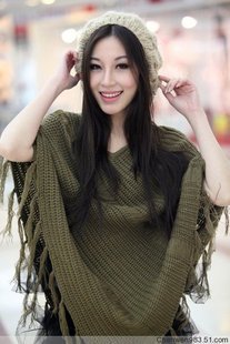 2012 V-neck tassel batwing sleeve loose plus size female sweater medium-long sweater cloak cape