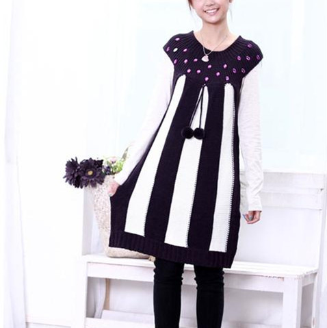 2012 vertical stripe sleeveless fashion beaded dress sweater sweet all-match knitted one-piece dress