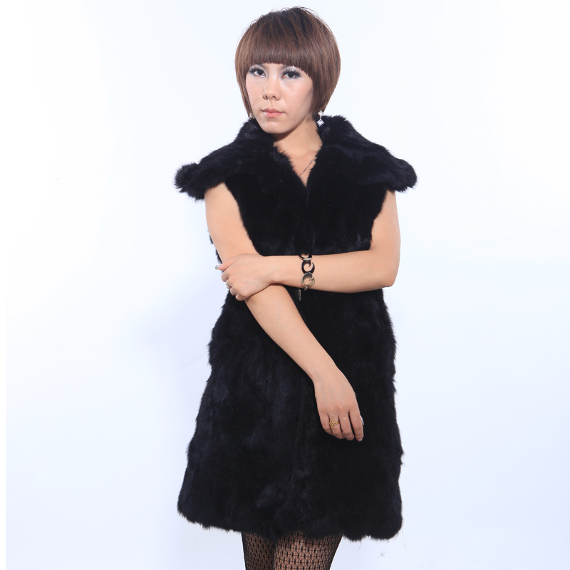 2012 victoria fur big peter pan collar rabbit fur vest fur coat women long design