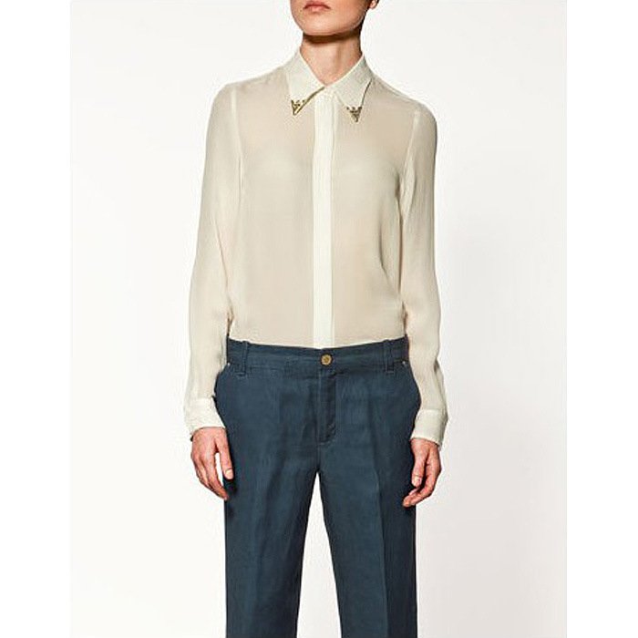 2012 Vintage Casual Shirt Chiffon Long sleeve Sequins Collar Blouse Brand Women's Ladies' Fashion  Top Black White Shirts