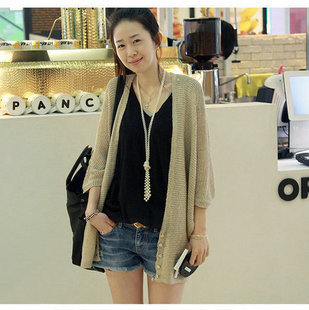 2012 vintage liangsi batwing shirt shell button sweater long design outerwear Free Shipping
