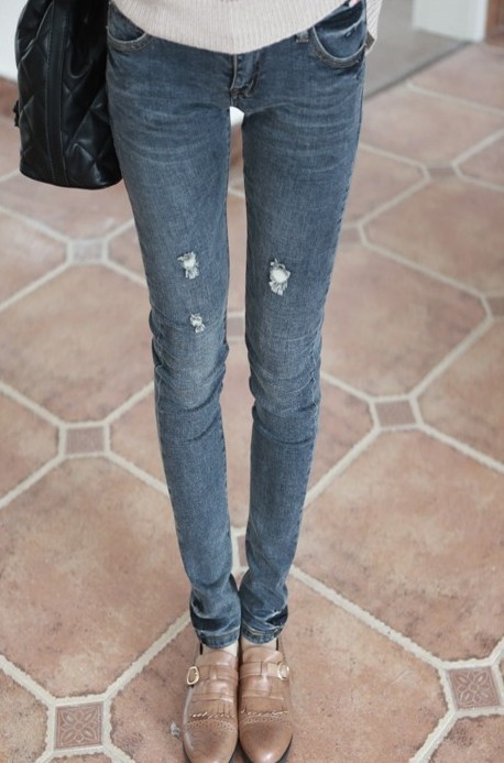 2012 vintage slim hip hole skinny pants pencil pants denim trousers pants