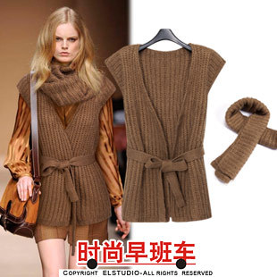 2012 vintage sweater slim waist belt cardigan vest muffler scarf kn548