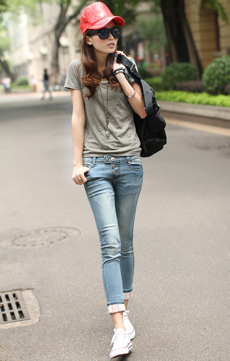 2012 vintage tights women's trousers slim breasted roll up hem jeans female skinny pants pencil pants