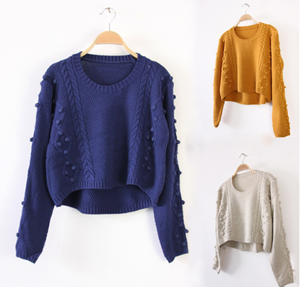 2012 vintage twisted braided sphere short design casual loose coarse knitting Women long-sleeve sweater