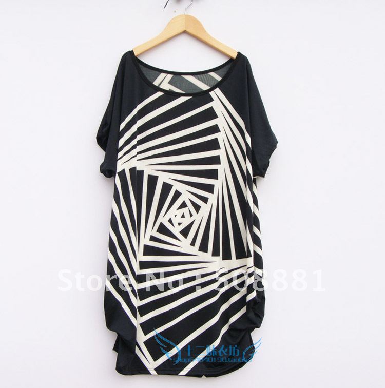 2012 viscose clothing loose stripe print short-sleeve viscose free size /  plus size dress