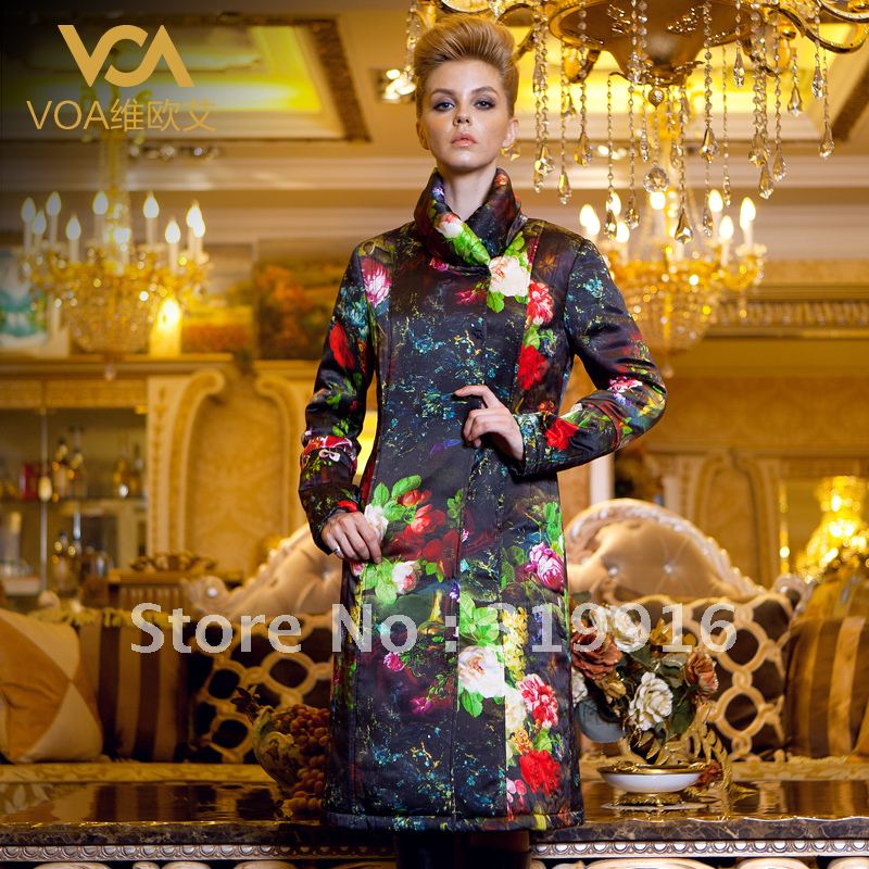 2012 Voa silk european version of the cotton-padded jacket medium-long silk wadded jacket female #M601