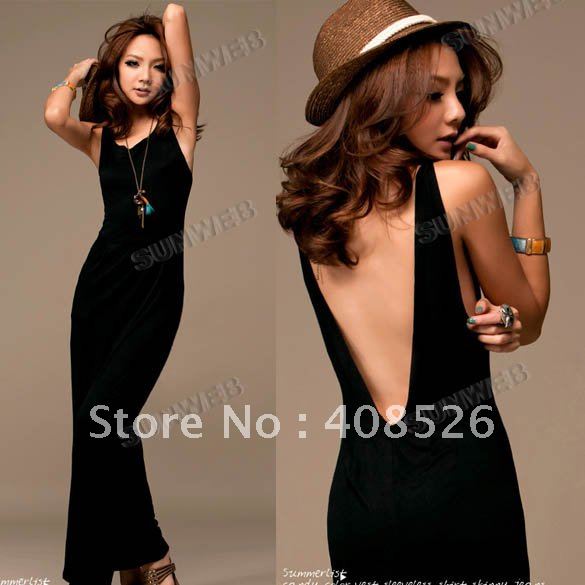2012 Vogue Black Sexy Women Backless Halter Long Maxi Dress Sleeveless Casual free shipping 7939