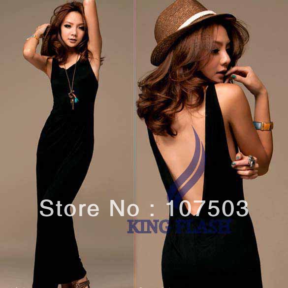 2012 Vogue Black Sexy Women Backless Halter Long Maxi Dress Sleeveless Casual free shipping 7939