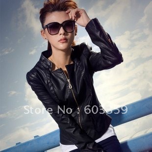 2012 VOGUE ladies skinny warterproof PU leather jacket,fashion outwear&coat,Asian:S-L,Black,#1188