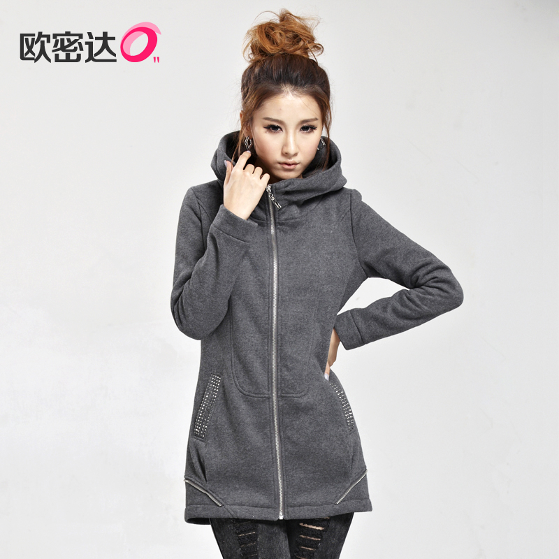 2012 wadded jacket female medium-long with a hood cotton-padded jacket slim long-sleeve thickening outerwear