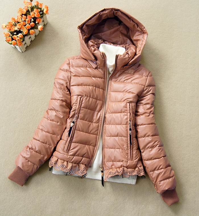 2012 wadded jacket female slim lace decoration with a hood short design wadded jacket down cotton-padded jacket outerwear