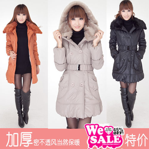 2012 wadded jacket women's long design thickening with a hood cotton-padded jacket winter cotton-padded jacket outerwear fur