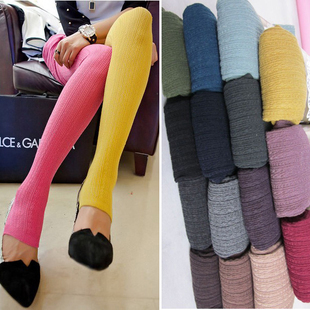 2012 warmer candy color knitted step feet pants leggings and stockings / women 100% cotton socks tights panty hose