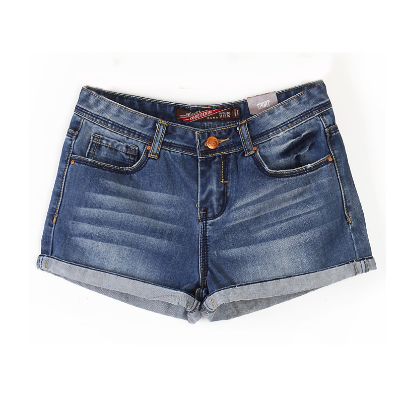 2012 water wash denim material mid waist all-match roll-up hem denim shorts female