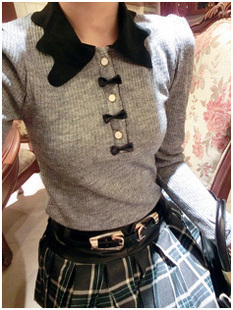 2012 wave peter pan collar buttons butterfly sleeve sweater top /FREE SHIPPING BY CPAM