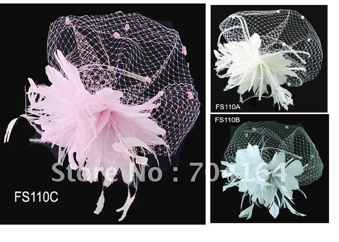 2012 Wedding Bridal Fashion Hair Accessories, Free shipping, assorted colors,Feather Flower Veil Hair Clip Fascinator