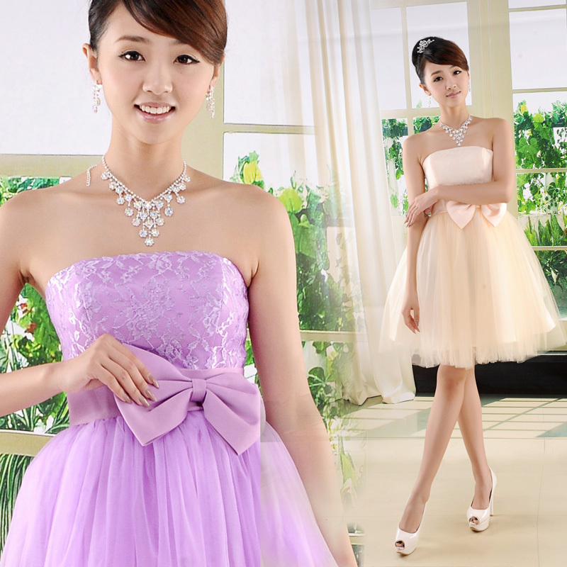 2012 wedding dress skirt tube top lace short design princess party dresses bridesmaid dress 5068