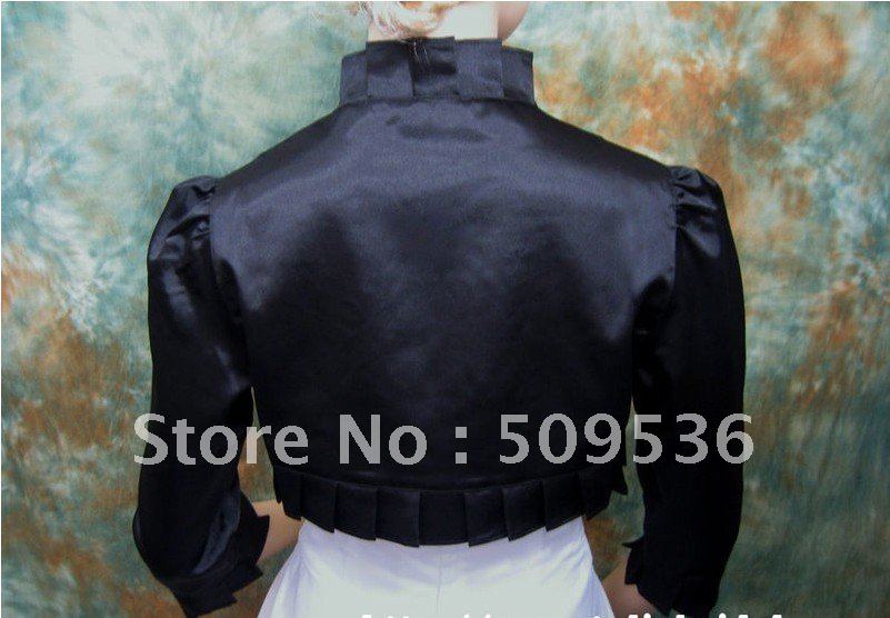 2012  Wedding Jackets  Black 3/4 sleeve satin wedding bolero jacket shrug  Size:S l,M ,L ,X