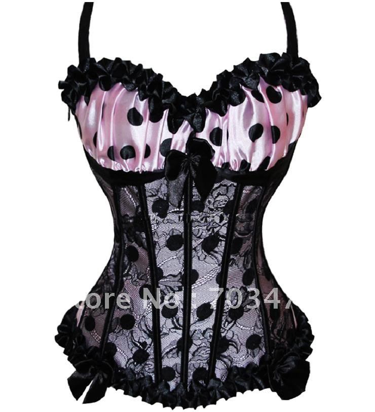 2012 wholesale and retail dot corset spaghetti strap sexy lingerie high quality overbust corset competitive price best service