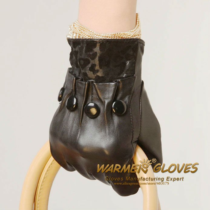 2012 wholesale black leopard gloves, fashion short ladies leather gloves, Free shipping
