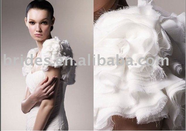 2012 wholesale free shipping high quality short sleeves chiffon gorgeous wedding jacket, bridal jacket,ivory bolero WJ705