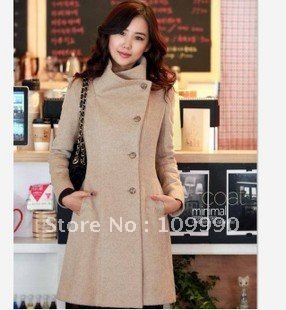 2012 wholesale free shipping New Women's  Trench Coat woolen warm thick Classic lady long overcoat turn-down collar
