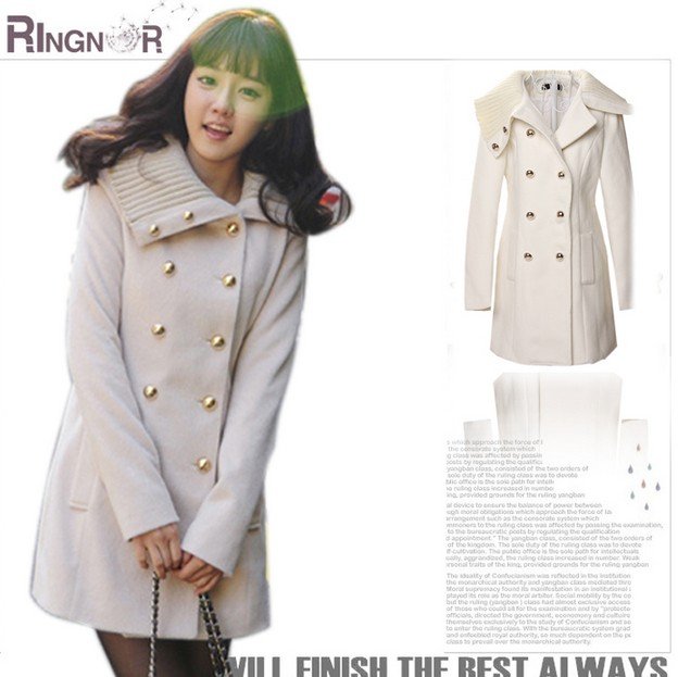 2012 wholesale free shipping New Women's Trench Coat woolen warm thick Classic lady long overcoat turn-down collar