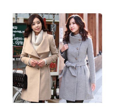 2012 wholesale free shipping New Women's Trench Coat woolen warm thick Classic lady long overcoat turn-down collar