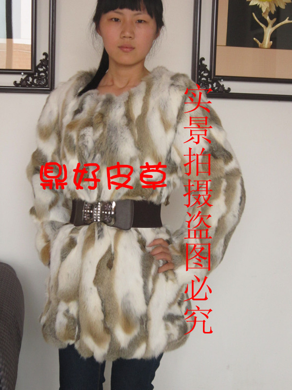 2012 wild rabbit fur coat long design long-sleeve fur overcoat Women