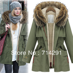 2012 wind luxury fur collar personalized side zipper tooling pocket drawstring with a hood lamb's thickening wadded jacket