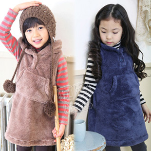 2012 winter 2 buckle girls clothing baby hair with a hood vest wt-0936