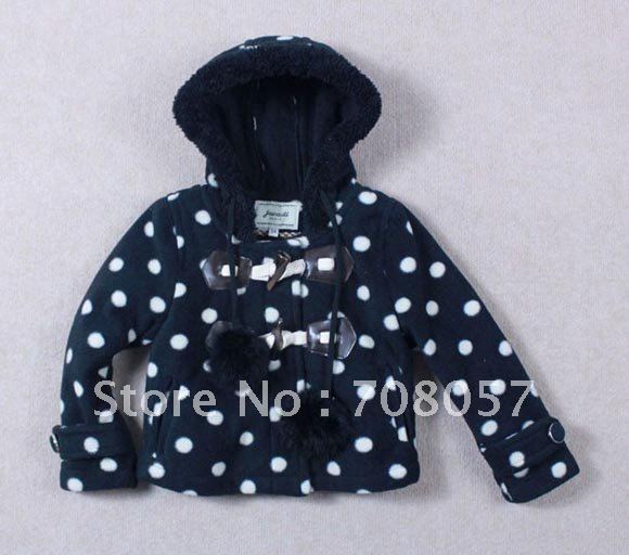 2012 winter 6 pcs/lot +2color  fashion cool  hooded worsted baby  girls  jacket  coat,for 3-8 years  hot  wholesell