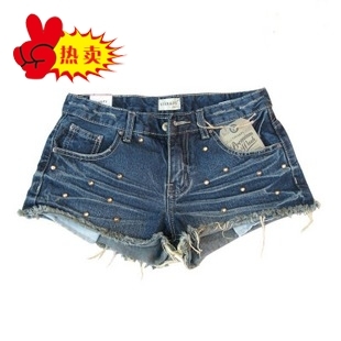 2012 Winter and autumn New arrival fashion rivet hole tassel decoration 100% cotton denim women shorts Free shipping