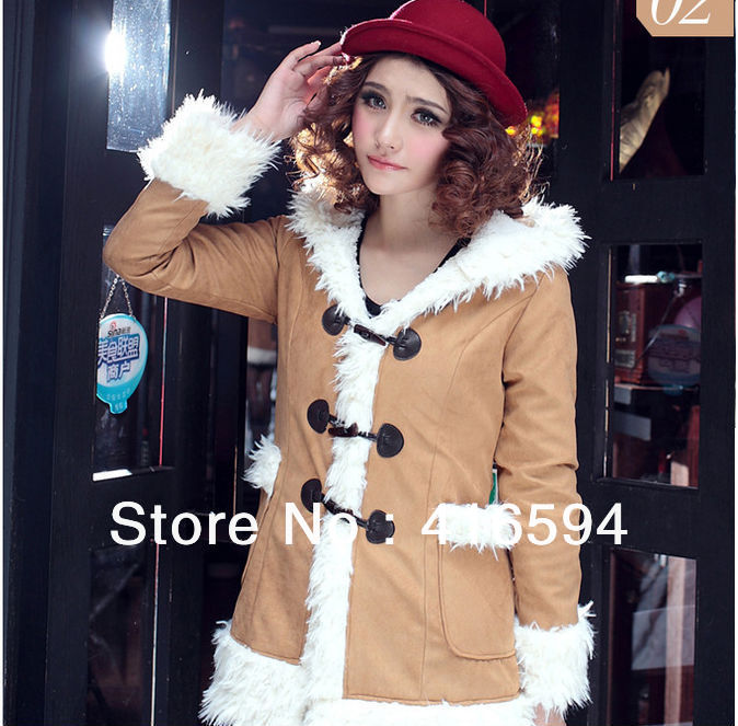 2012 winter and autumn women coat,new,lambs wool,hodded,horn button,Medium style coat ,free shipping