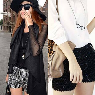 2012 winter autumn fashion designer silver golden black spandex womens sequins high waist shorts tihgt sexy hot pants for women