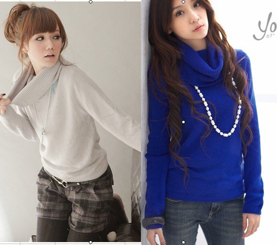 2012 Winter Autumn New Arrival Sweety High Collar Pure Color Long Sleeve Knitwear Sweater Free Shipping
