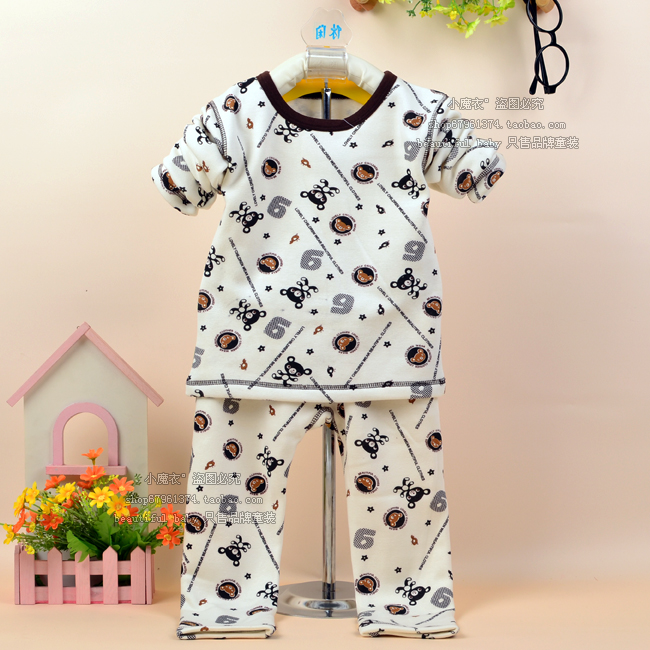 2012 winter baby thermal clothing set male child female child plus velvet thermal clothing baby sleepwear home