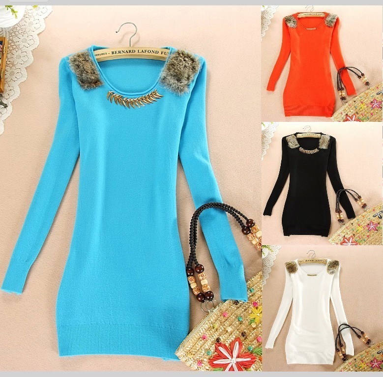 2012 winter basic shirt female knitted sweater outerwear slim medium-long slim hip sweater female