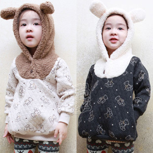 2012 winter bear style baby girls clothing with a hood thin wadded jacket wt-0727