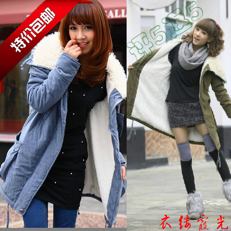 2012 winter berber fleece women's thermal thickening big cotton-padded hooded jacket, casual  warm long outerwear