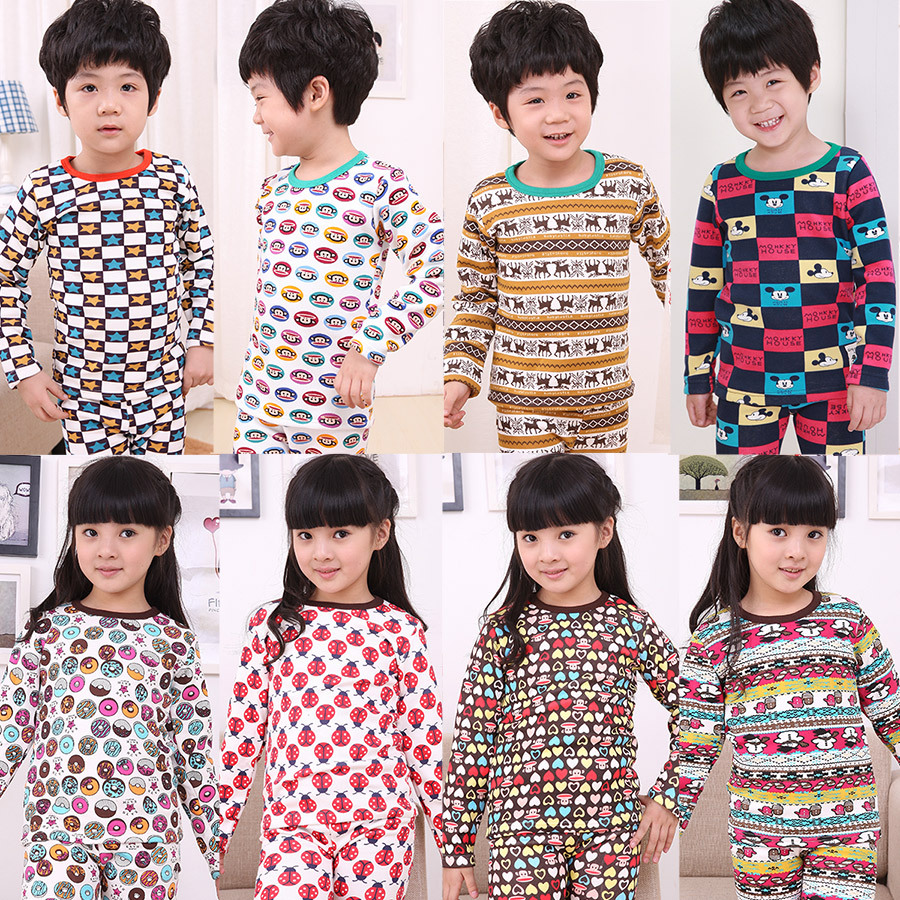 2012 winter boys clothing girls clothing child baby o-neck plus velvet thickening thermal underwear set tz-0297