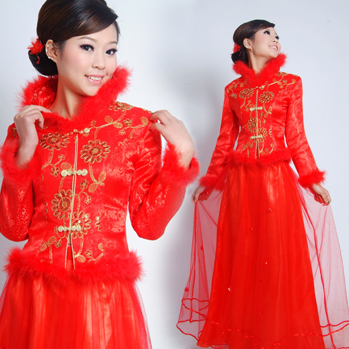 2012 winter bride red long-sleeve married toast cheongsam wedding formal dress wedding dress clip bridal wear 789