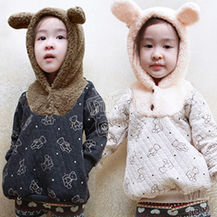 2012 winter cartoon bear baby girls clothing with a hood thin cotton-padded jacket wt-0811